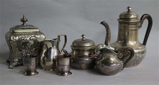 A late 19th/early 20th century French 950 standard silver three piece tea set by Emile Puiforcat etc.